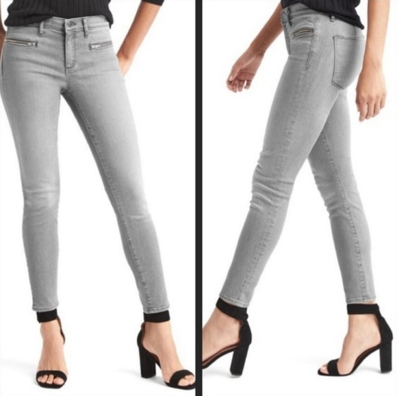 Gap 1969 Gray Wash True Skinny Ankle Denim Zippered Pockets Jeans 30 - Picture 1 of 10
